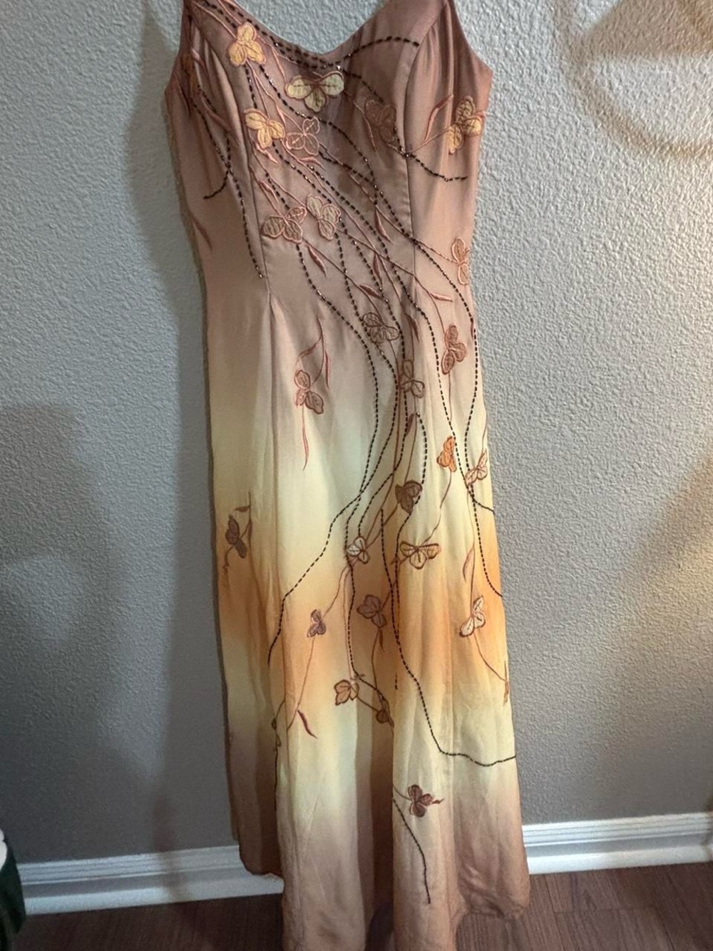 Women's Ombre Embroidered Slip Dress - Brown & Cream